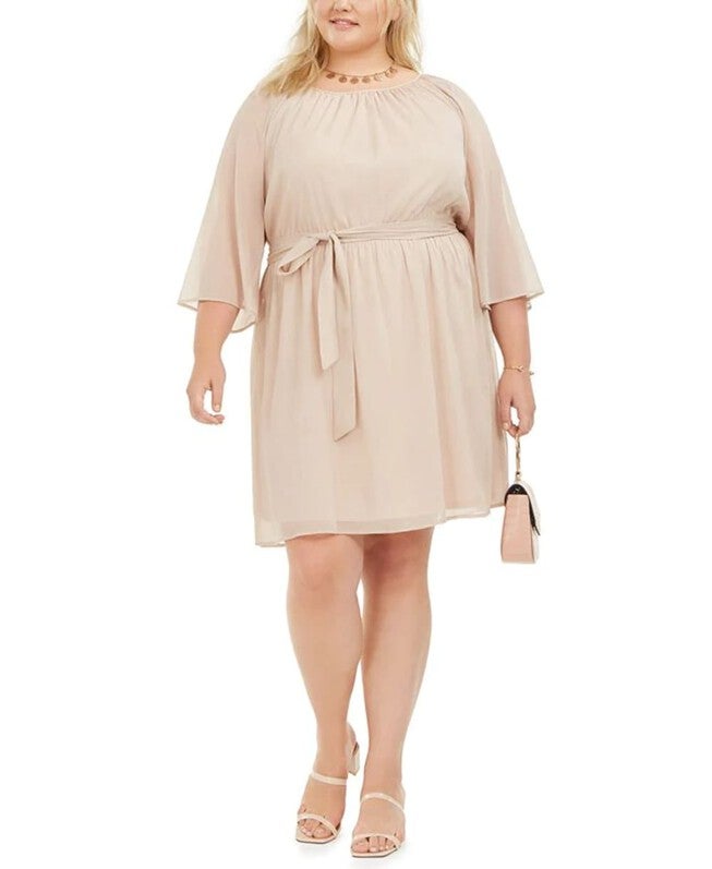 City Studios Women's Plus Gathered Metallic Casual Dress Yellow Size 3X, Yellow / Yellow, hi-res image number 0