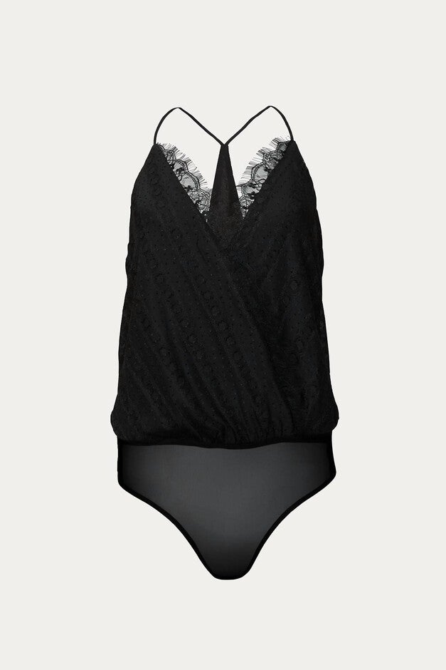 LACE-TRIMMED BODYSUIT IN BLACK, Black / Black, hi-res image number 0