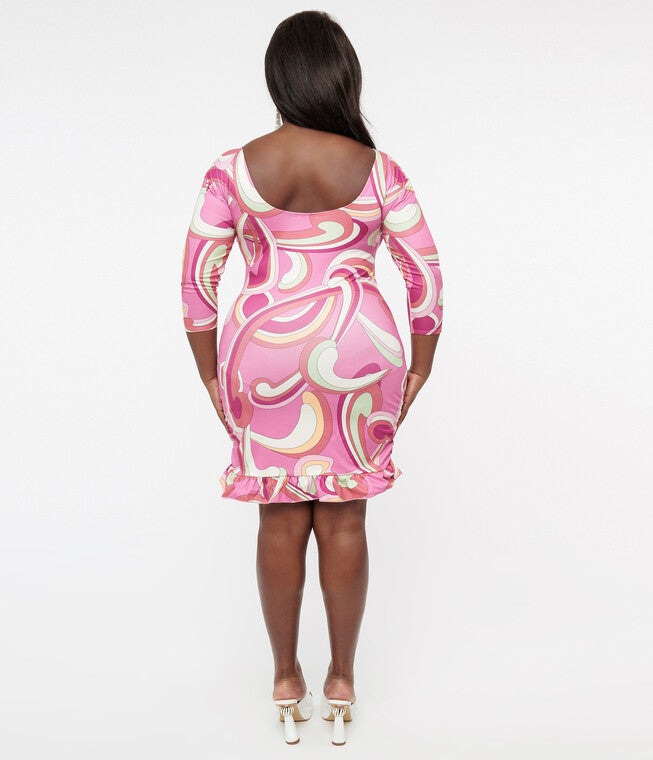 Barbie x Unique Vintage 1990s Pink Abstract Totally Hair Mini Dress, Pink / Pink, alternate image number 3