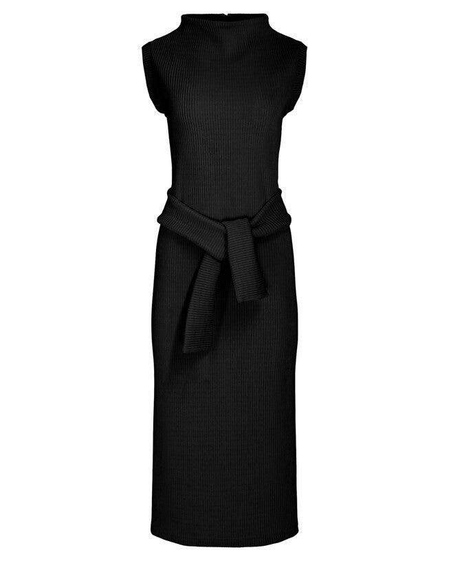 BELTED MIDI DRESS, Black / Black, alternate image number 1