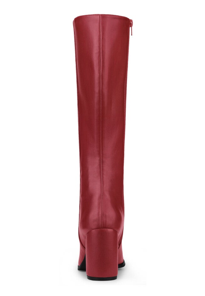 Round Toe Block Heels Knee High Boots, Red / Red, alternate image number 2