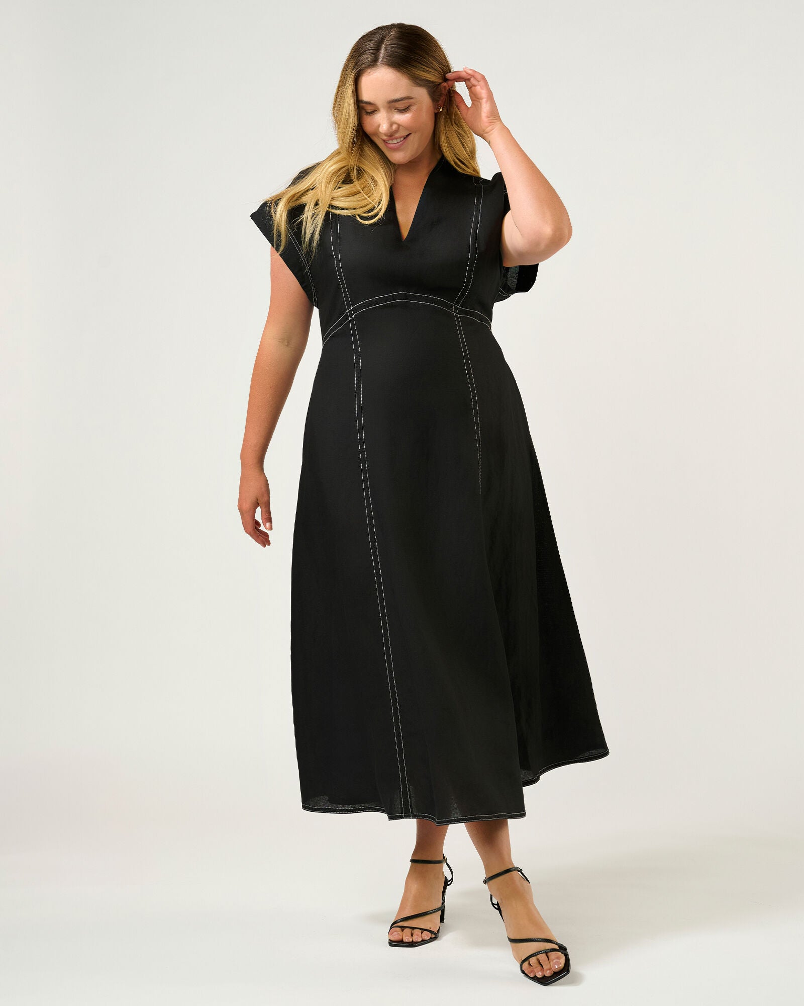Arden Contrast Stitch Dress, Black / Black, alternate image number 5