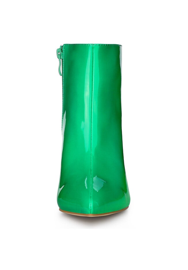 CLEAR HEEL POINTY TOE ANKLE BOOTS, Grass Green / Kelly Green, alternate image number 1