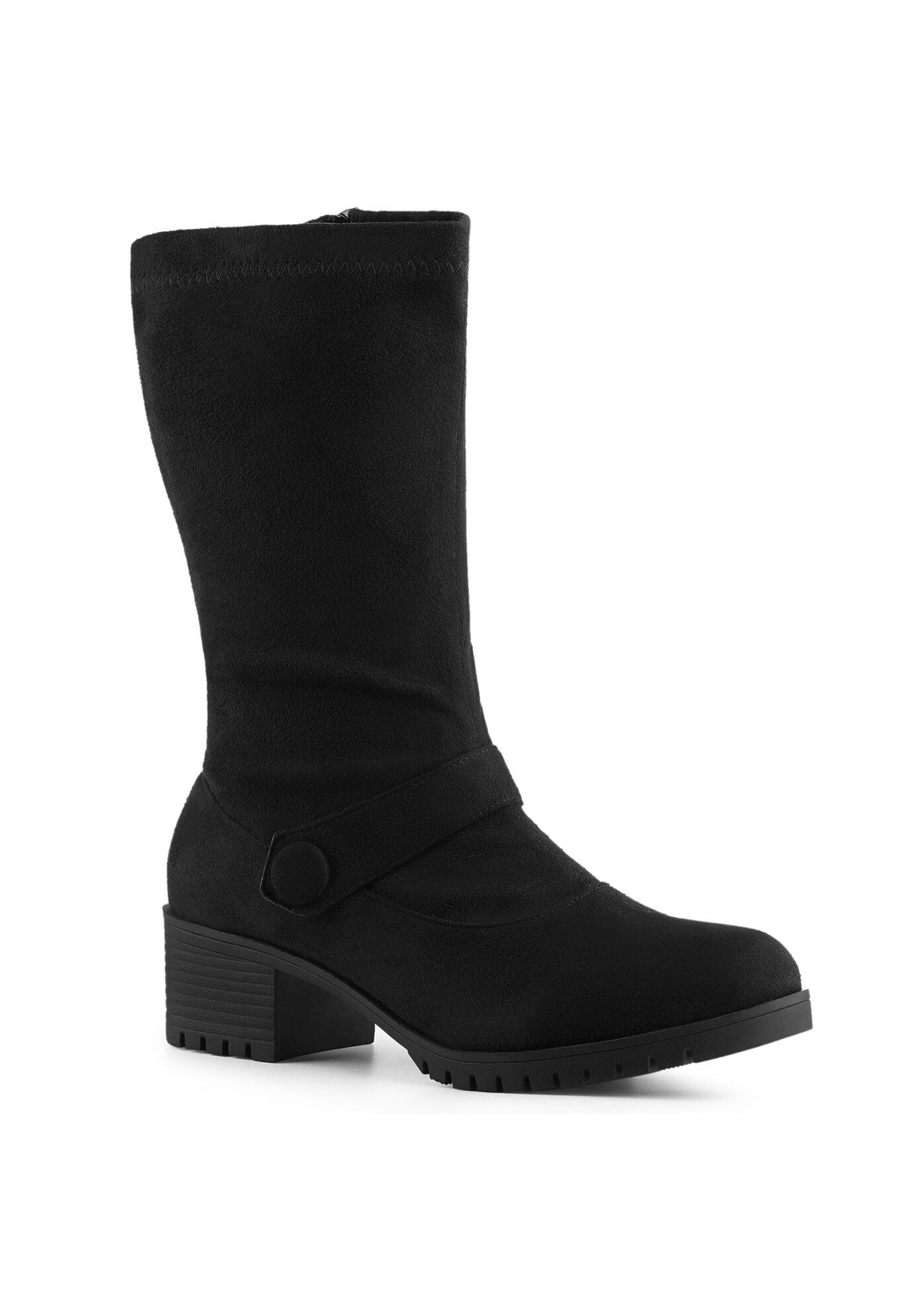 Mid Calf Chunky Heels Patent Leather GO GO Boots, Black / Black, hi-res image number 0