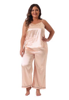Satin Pajama Set 2 Piece Cami Top and Pants with Pockets