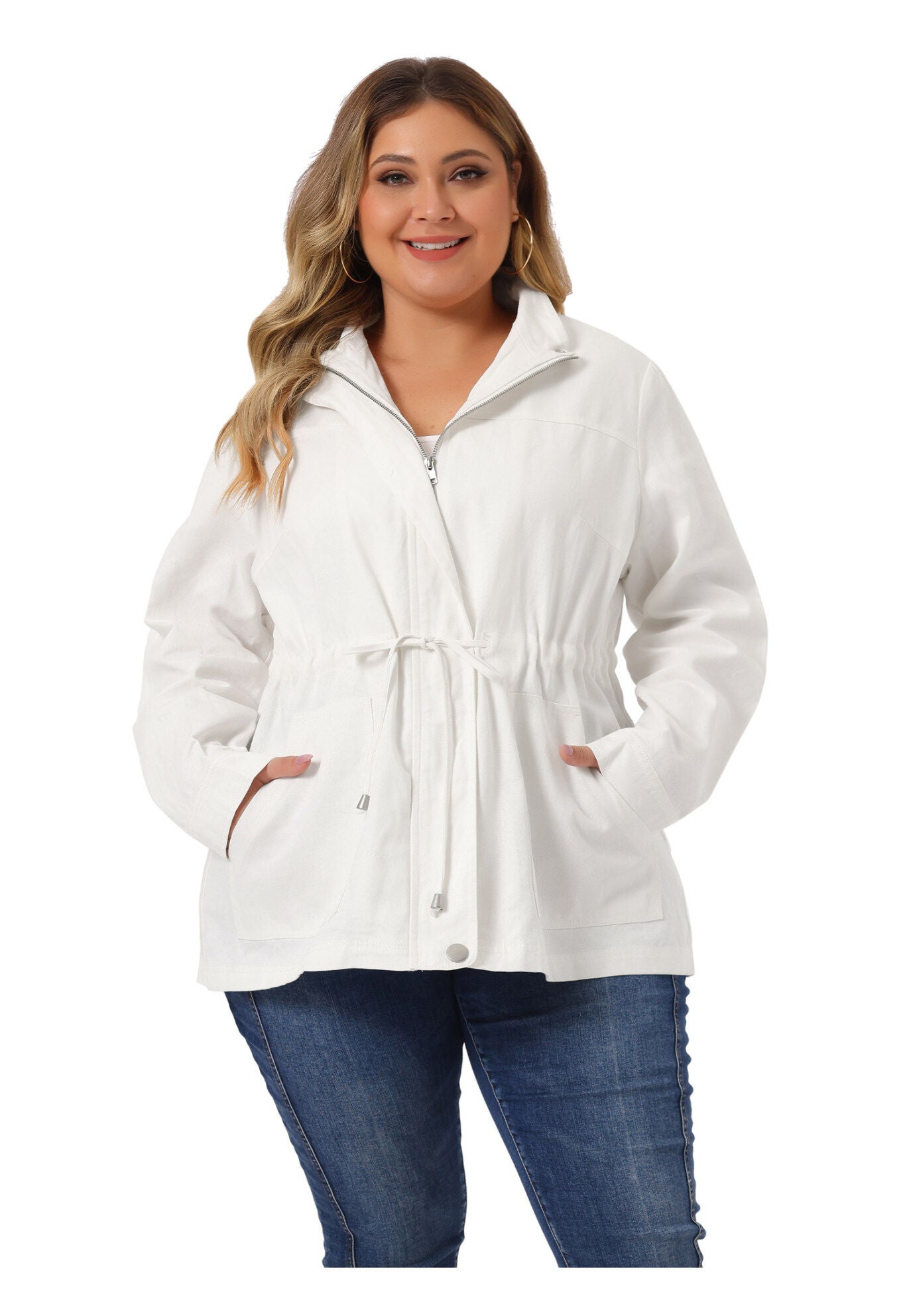 LIGHTWEIGHT ANORAK DRAWSTRING UTILITY JACKET, White / White, alternate image number 2