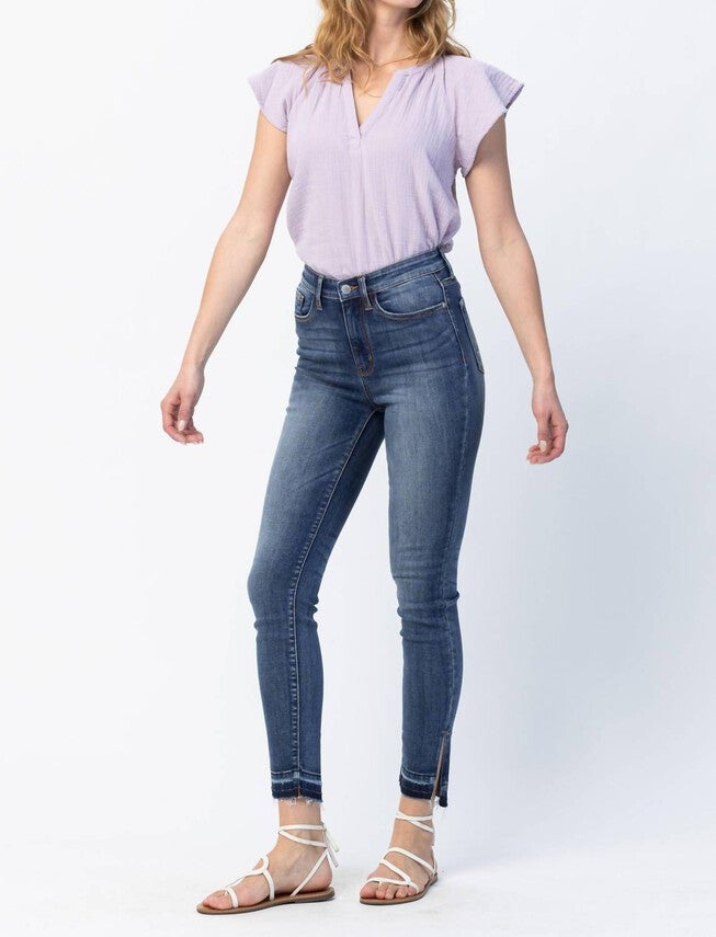 HIGH WAIST SKINNY RELEASED HEM AND SIDE SLIT, , alternate image number null