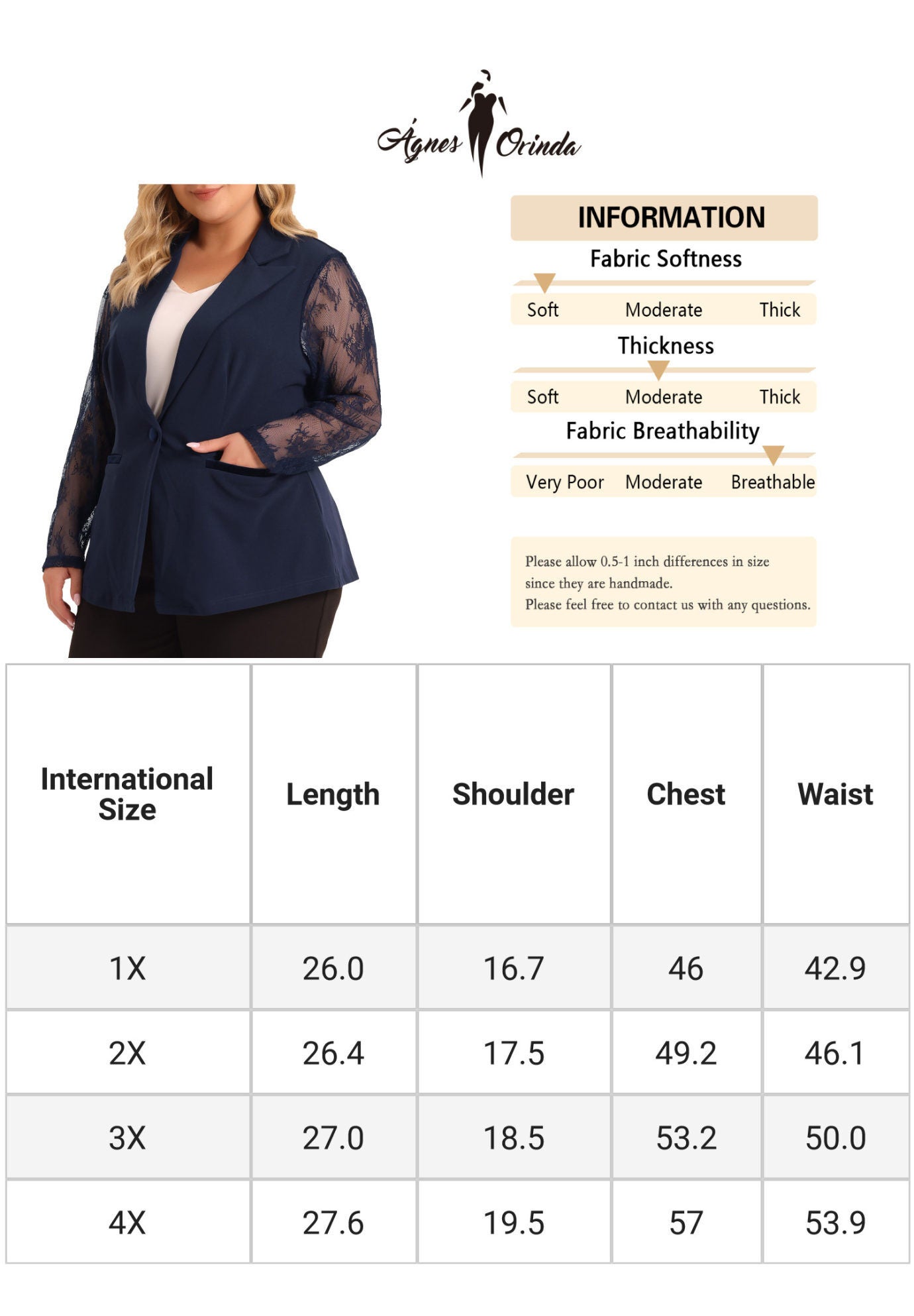 NOTCH LAPEL LACE FRONT BLAZER JACKET, Navy Blue / Navy, alternate image number 4