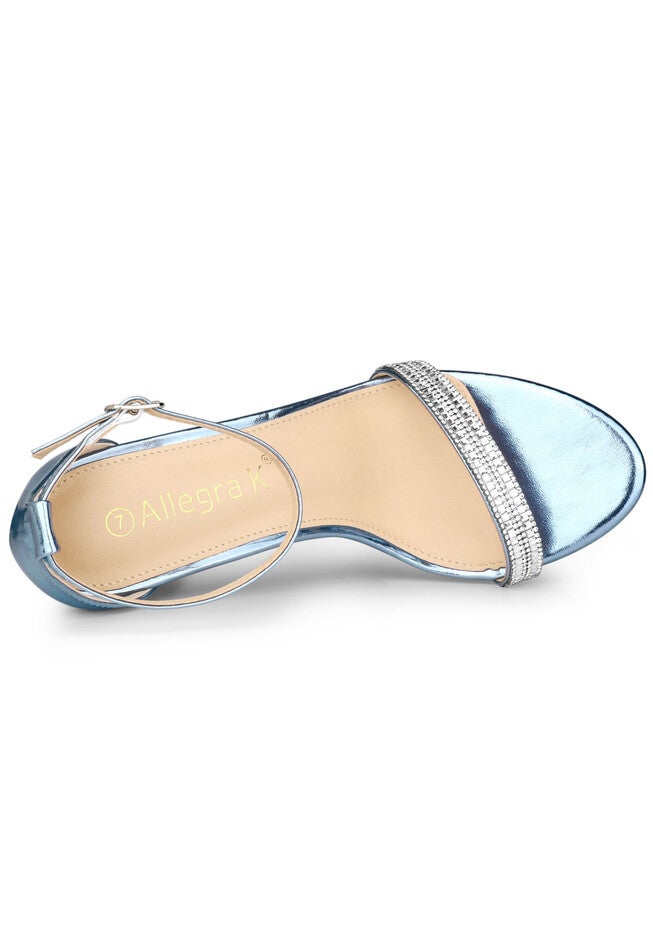 Rhinestone Ankle Strap Chunky Heels Sandals, Blue / Light Blue, alternate image number 3
