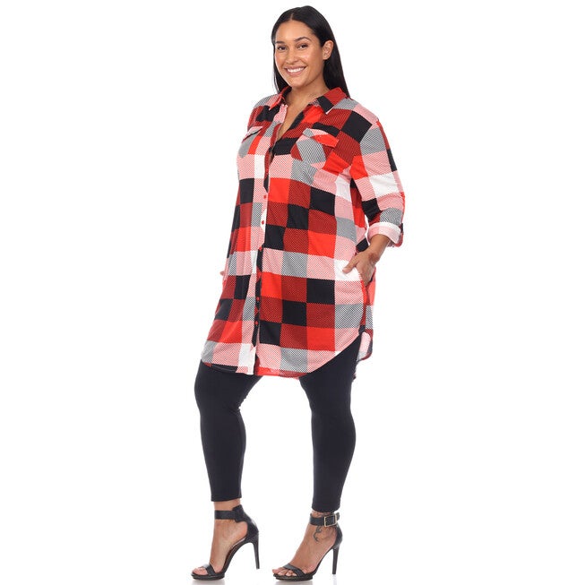 Plaid Button Down Tunic Shirt, , alternate image number 7