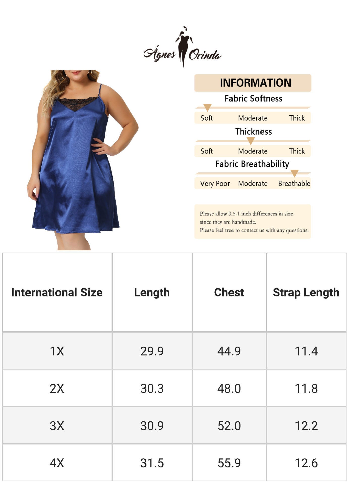 Satin Lace Chemise Nightgown, Royal Blue / Royal Blue, alternate image number 4