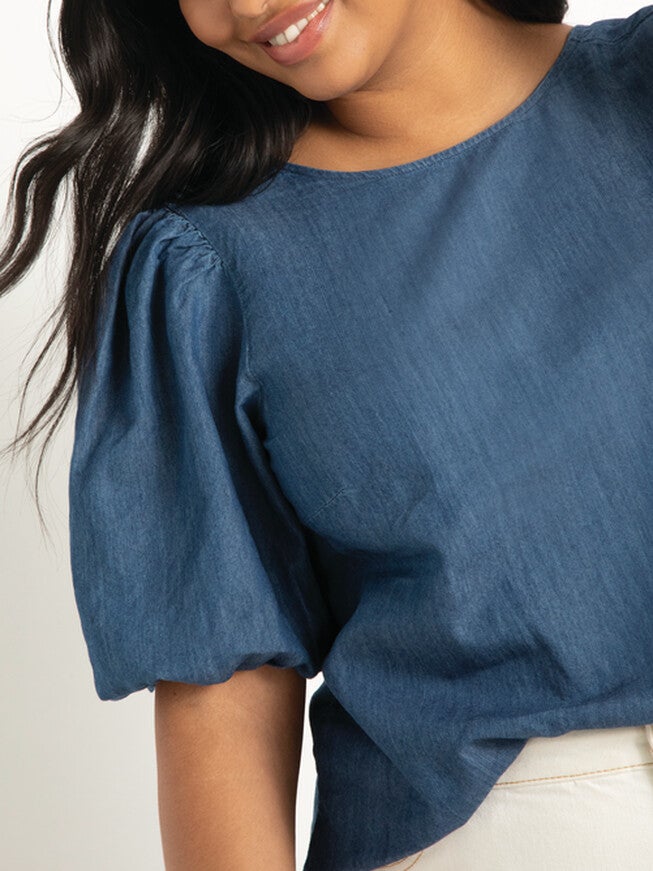 Zelda Denim Puff Sleeve Top, , alternate image number null