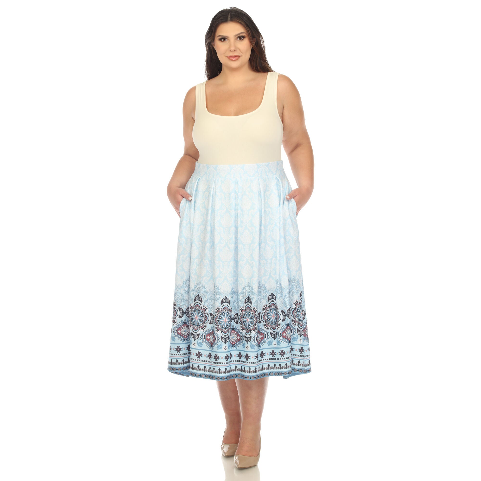 Pleated Skirt with Border Prints, , alternate image number 9