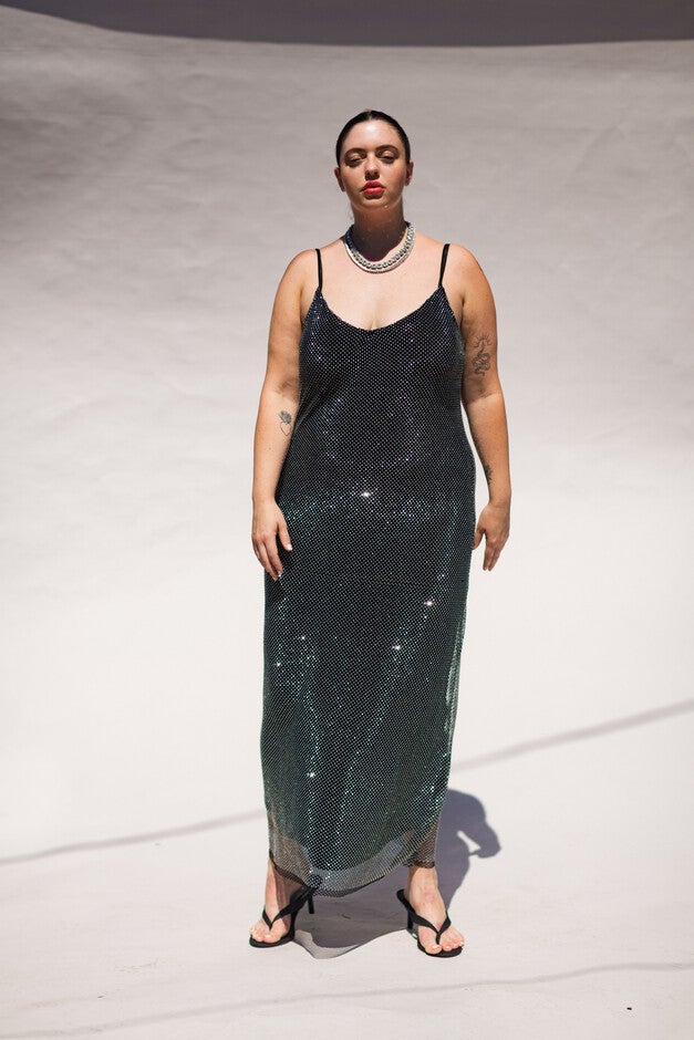 The Crystal Stone Mesh Dress- Hematite, , alternate image number 6