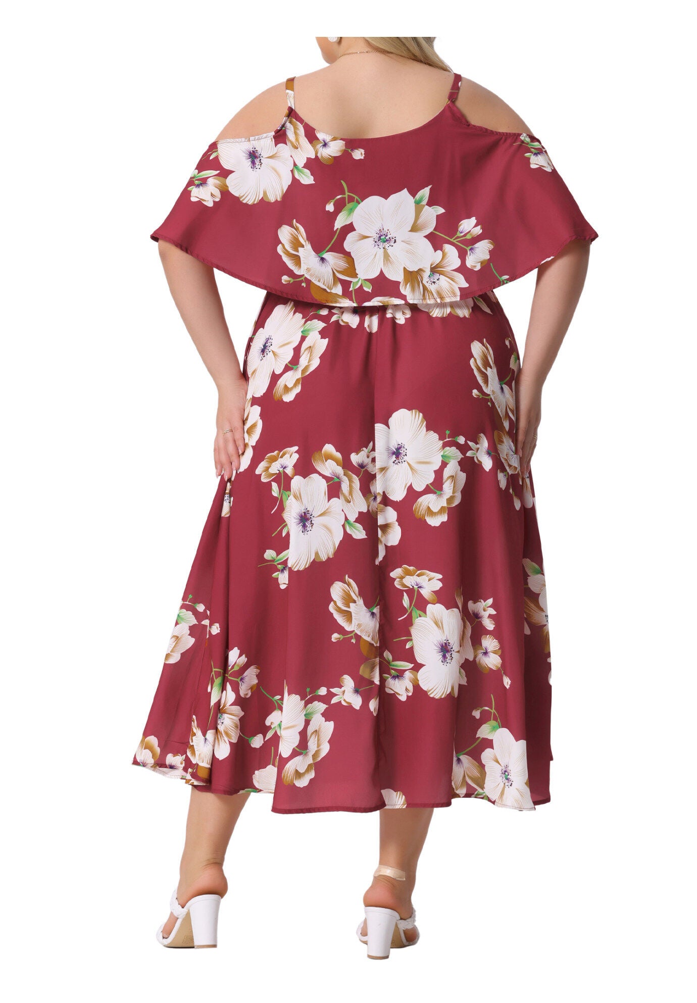 Summer Square Neck Adjustable Strap Beach Maxi Dress, Red / Red, alternate image number 3