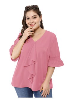 Ruffle Blouse V Neck Smocked Sleeves Top