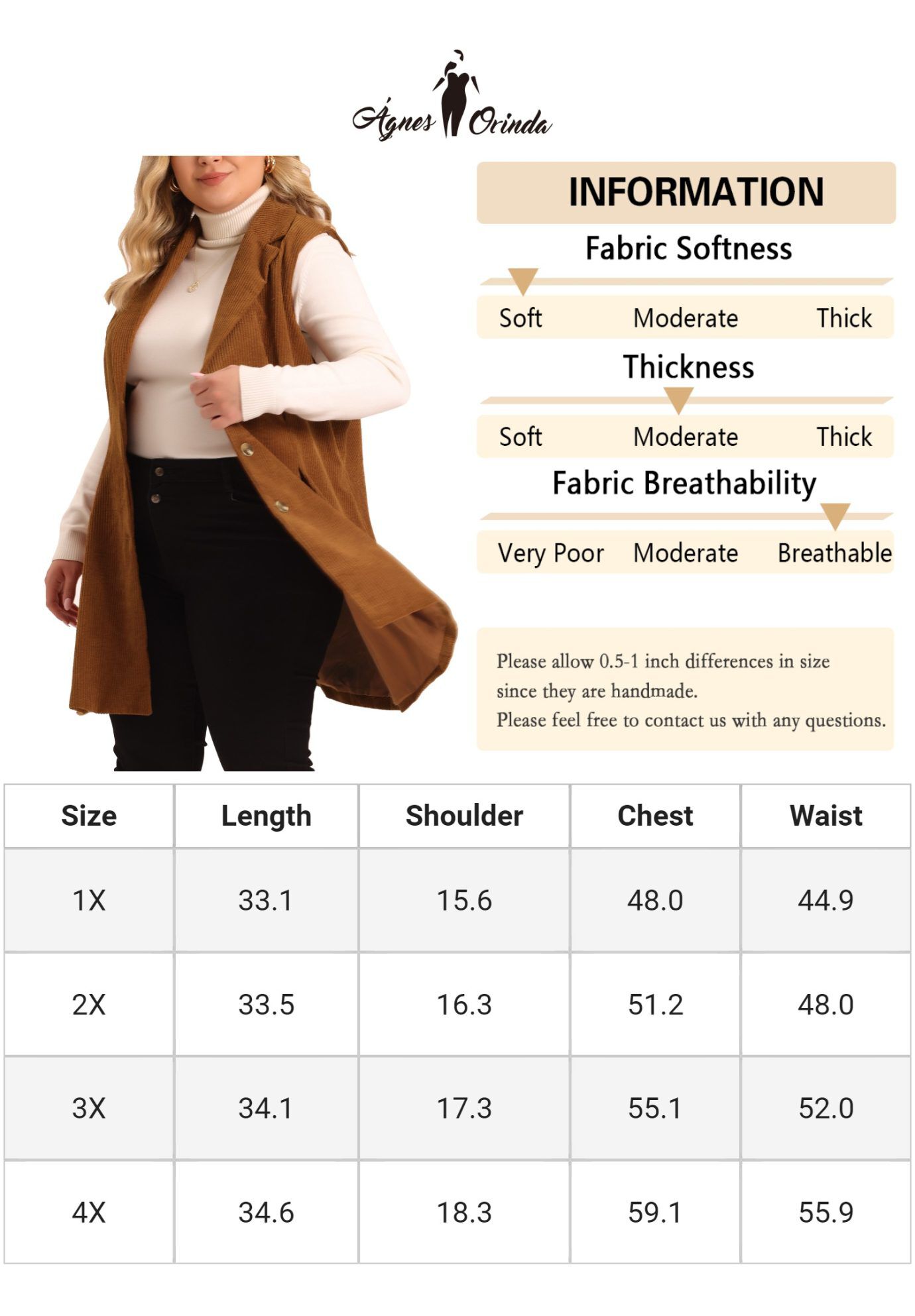 CORDUROY SINGLE BREASTED SLEEVELESS VEST JACKET, Brown / Brown, alternate image number 4