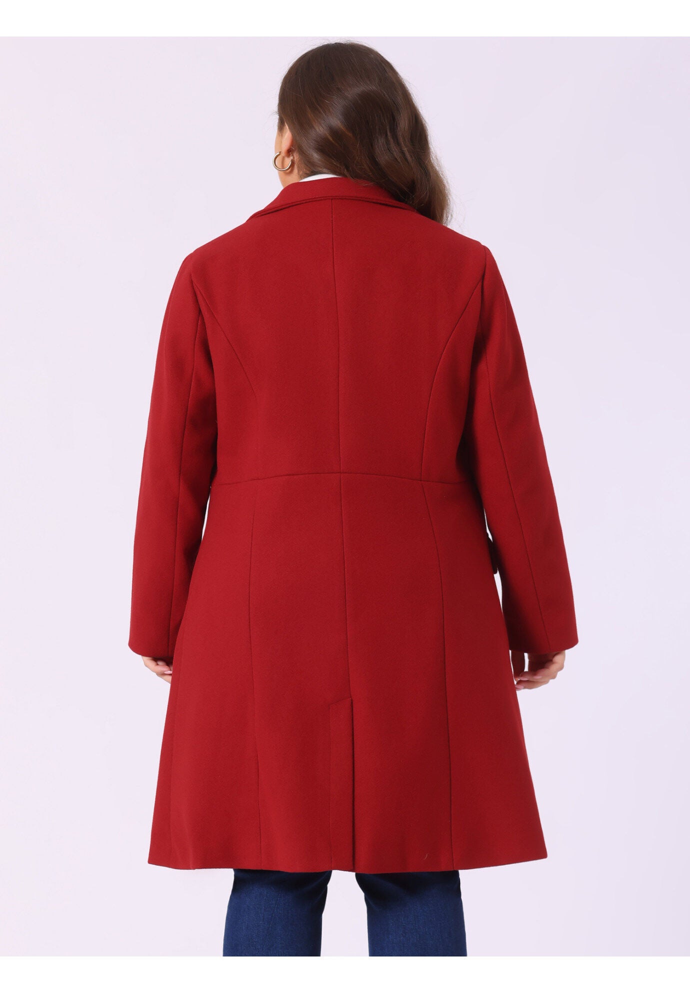 NOTCH LAPEL DOUBLE BREASTED PEA TRENCH COAT, Dark Red / Red, alternate image number 3