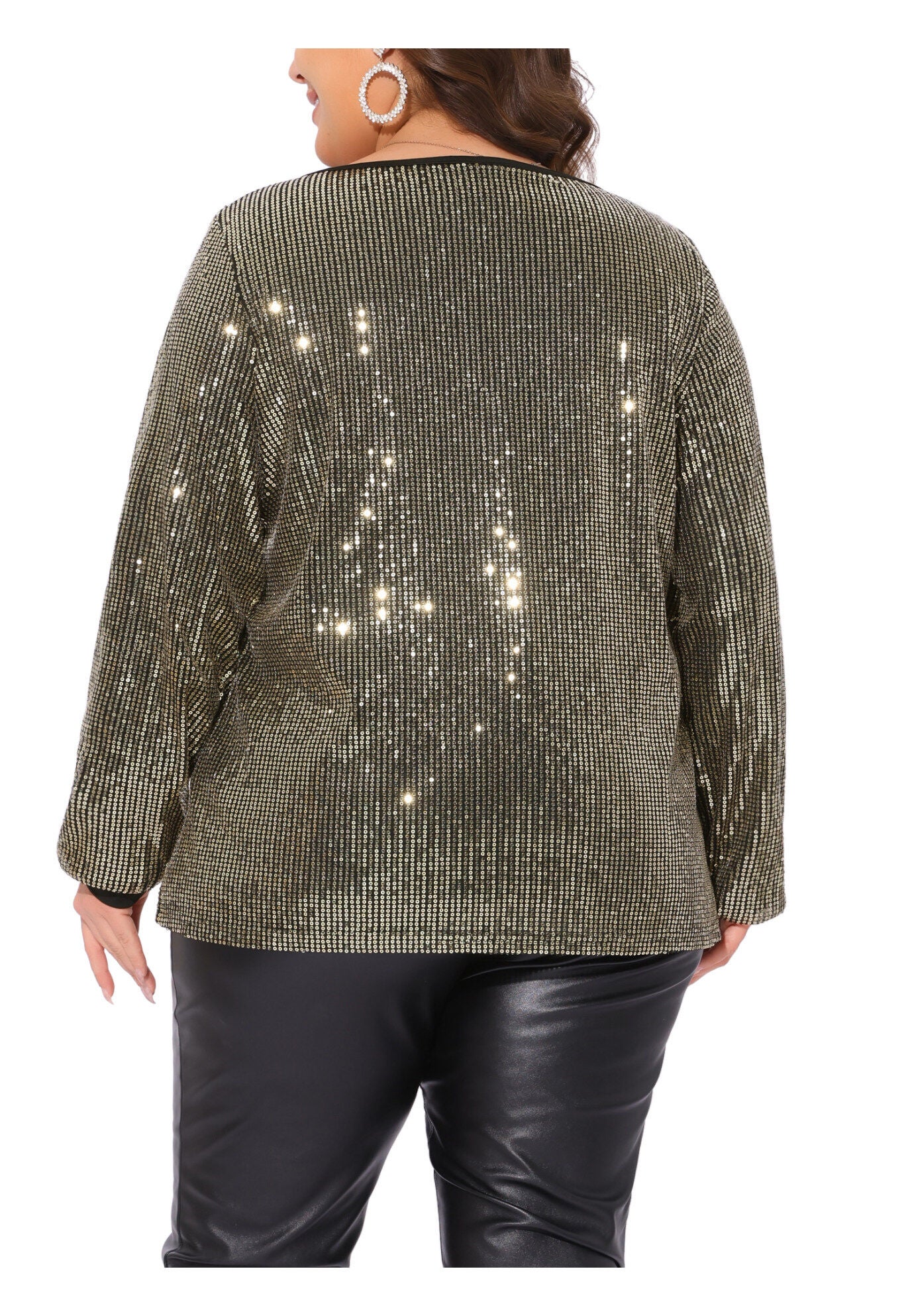 Long Sleeve Glitter Party Sparkly Sequin Top, Gold / Gold, alternate image number 3