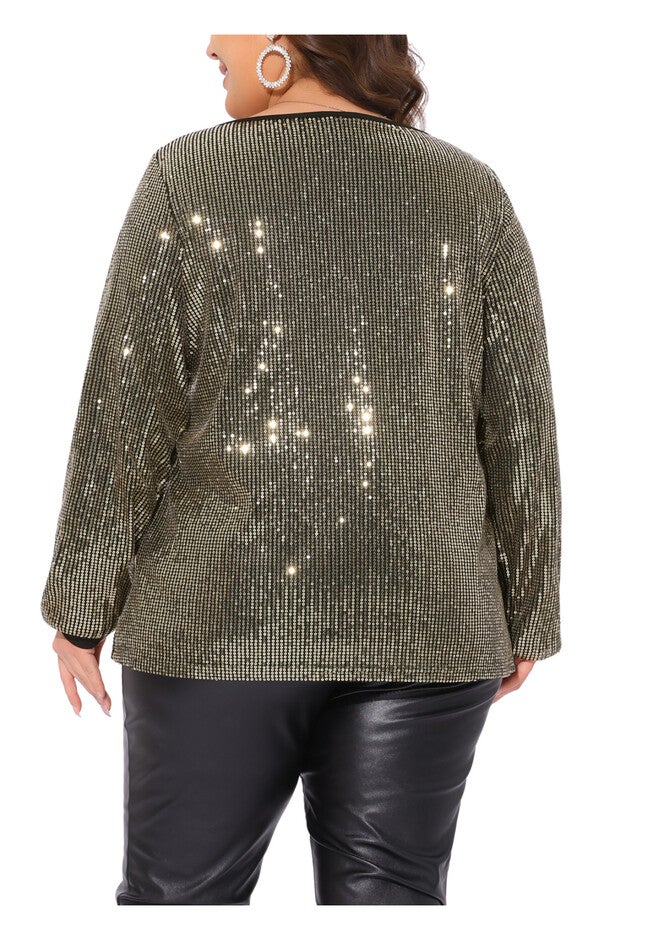 Long Sleeve Glitter Party Sparkly Sequin Top, Gold / Gold, alternate image number 3