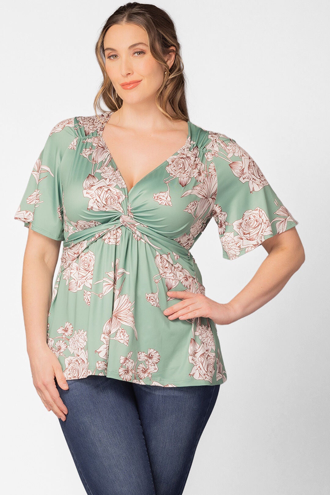 Abby Twist Front Top, Sage Garden Print / Sage Green, alternate image number 2