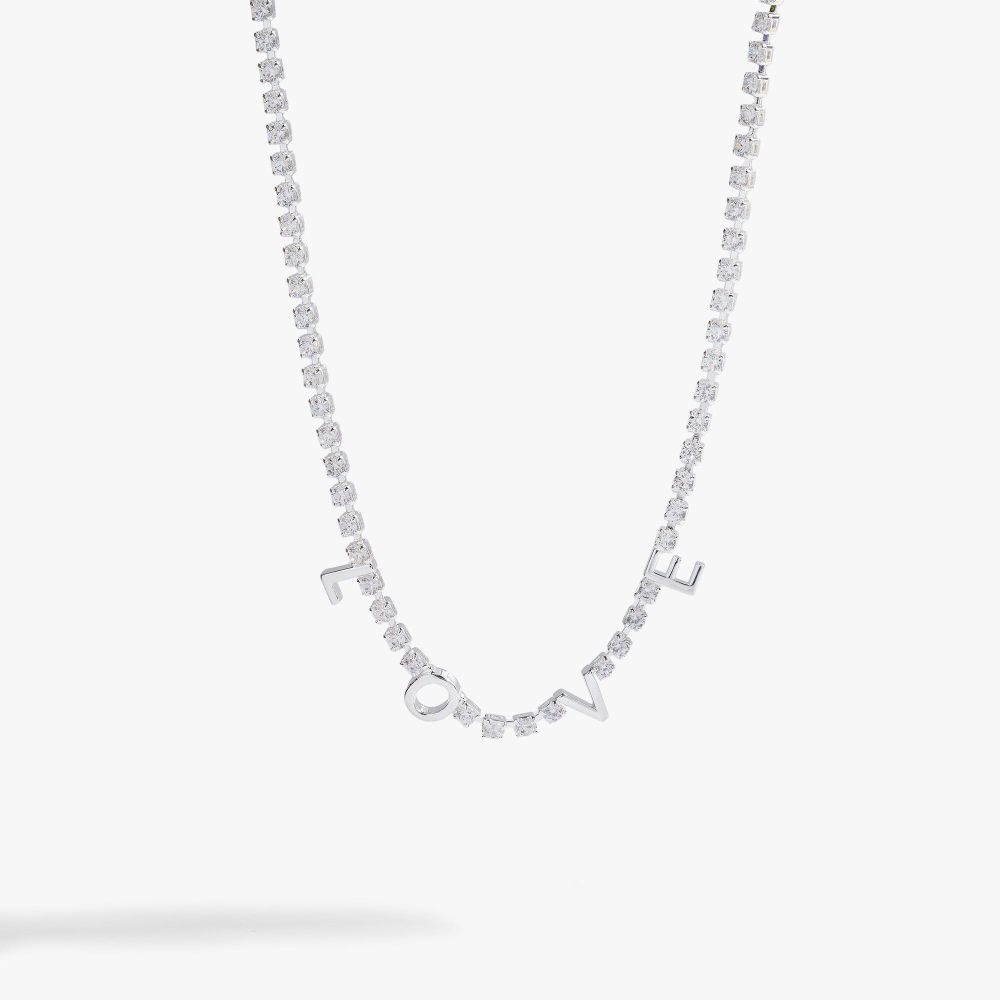 &quot;Love&quot; Crystal Tennis Necklace, Silver / Silver, hi-res image number 0