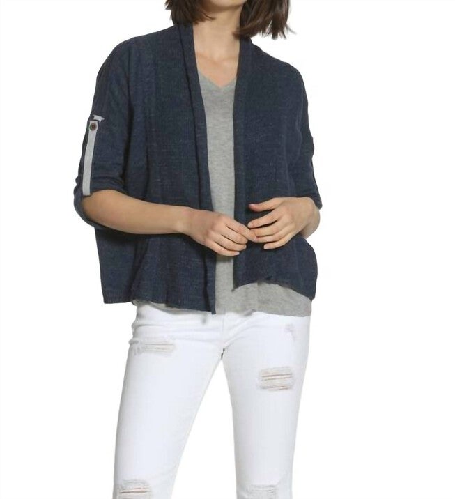 TAB SLEEVE CARDIGAN IN NAVY, Navy / Black, hi-res image number 0