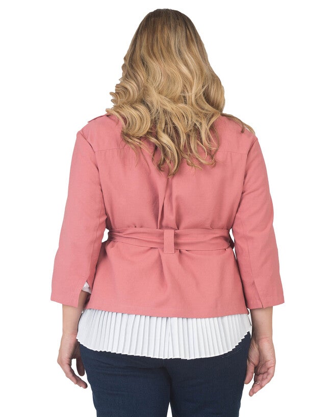 Plus Size Vanessa Cropped Quarter Sleeve Wrap Trench Jacket, , alternate image number 4