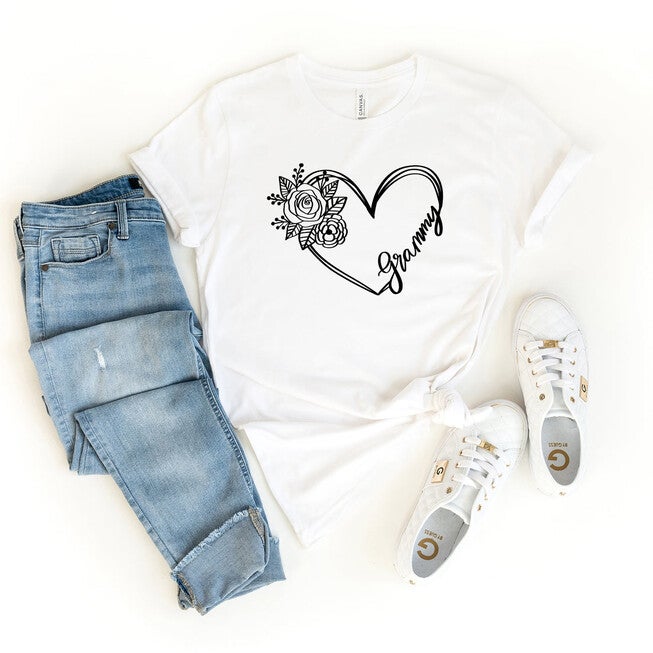 Grammy Heart Outline Short Sleeve Graphic Tee, White / White, hi-res image number null