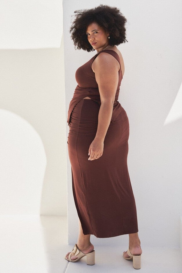 Casey Ruched Maxi Skirt, Chocolate / Brown, alternate image number 1