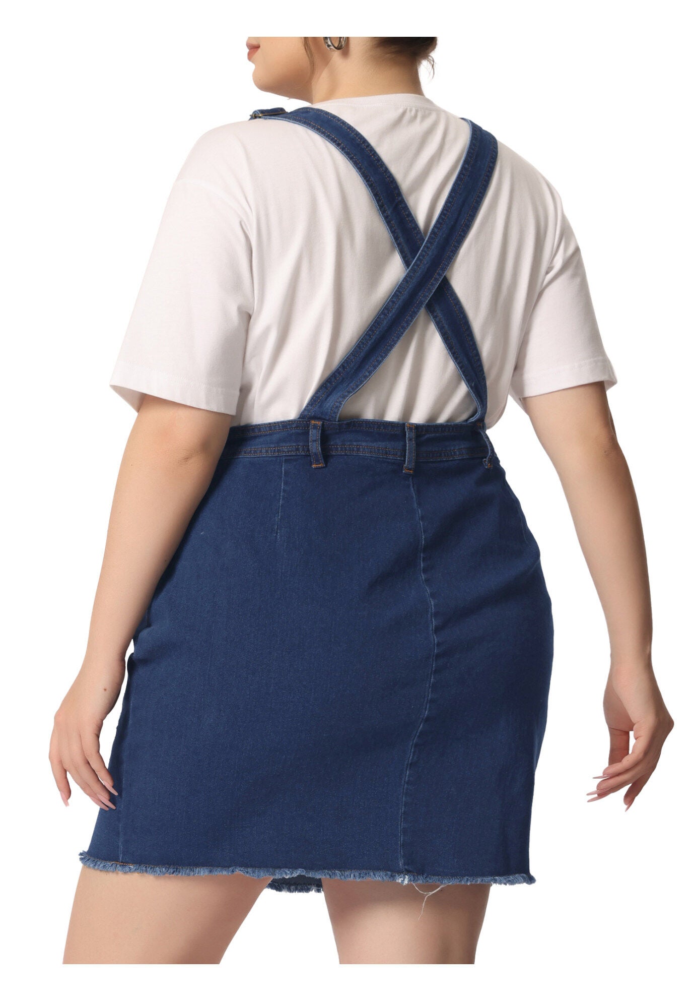 ADJUSTABLE STRAP DISTRESSED DENIM SUSPENDER SKIRT OVERALL DRESS, Blue / Navy, alternate image number 3