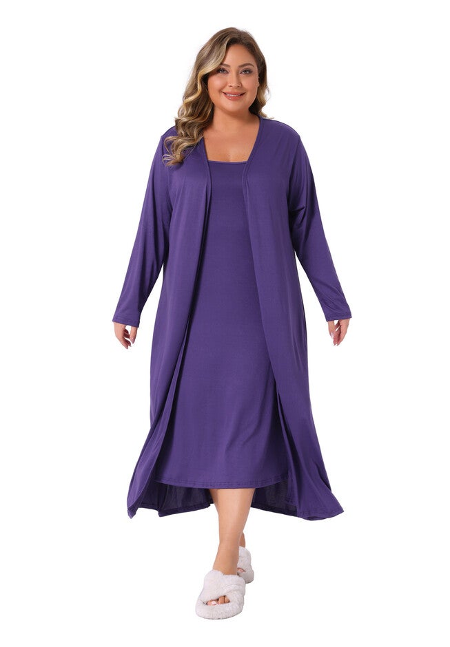 2 Piece Spaghetti Straps Nightgown with Robes Set, Purple / Purple, hi-res image number 0