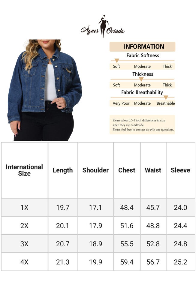 Long Sleeves Button Down Cropped Denim Jean Jackets, Blue / Chambray Denim Medium, alternate image number 4