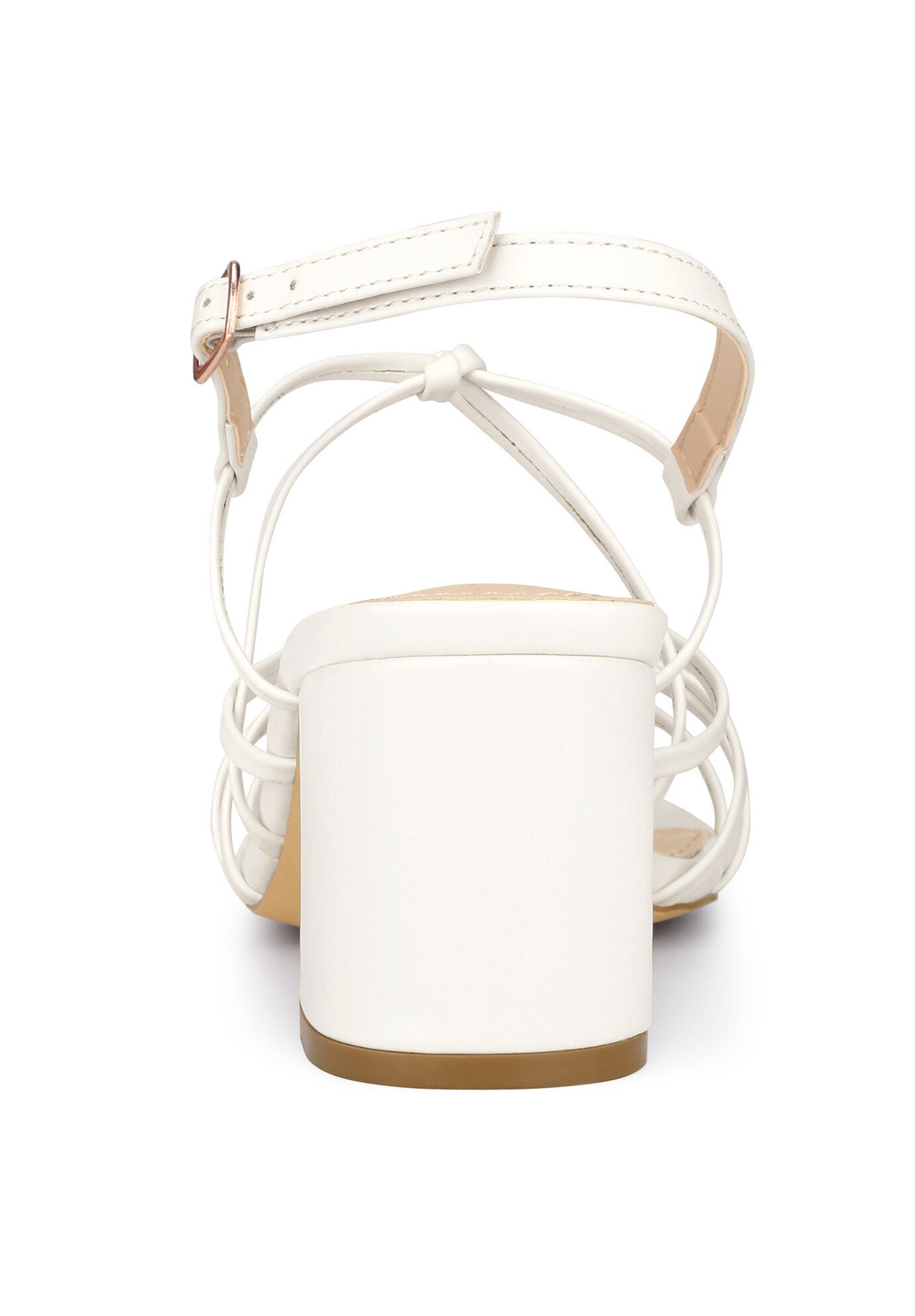 Square Toe Knots Ankle Strap Chunky Heels Sandals, White / White, alternate image number 2