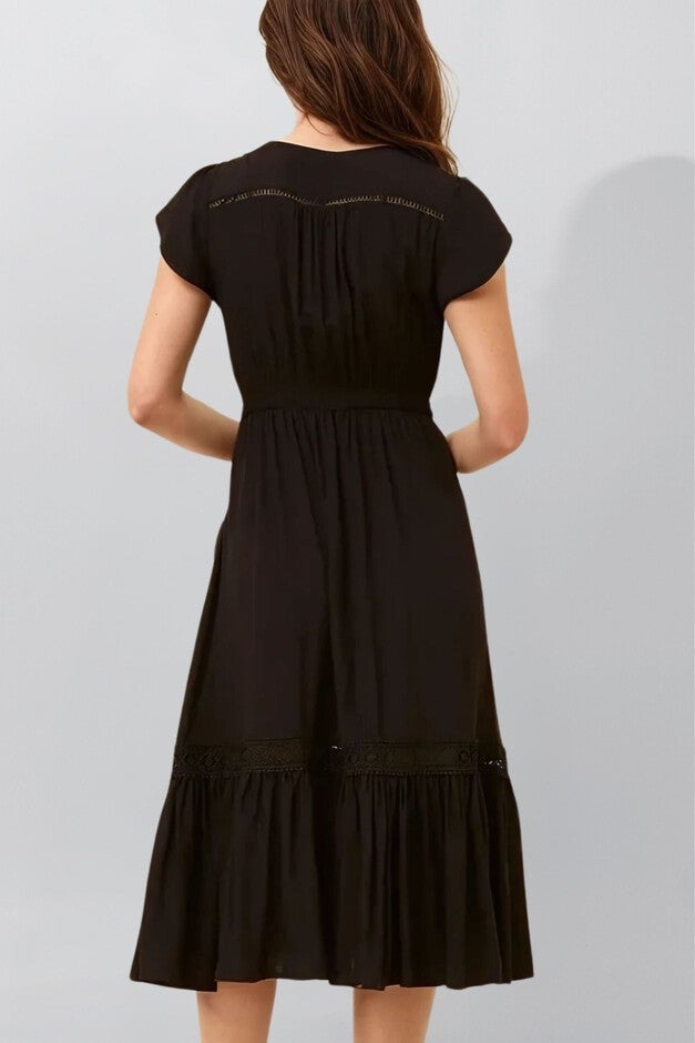 Annick - Elise Dress V-Neck Tiered Skirt Solid, Black / Black, alternate image number null