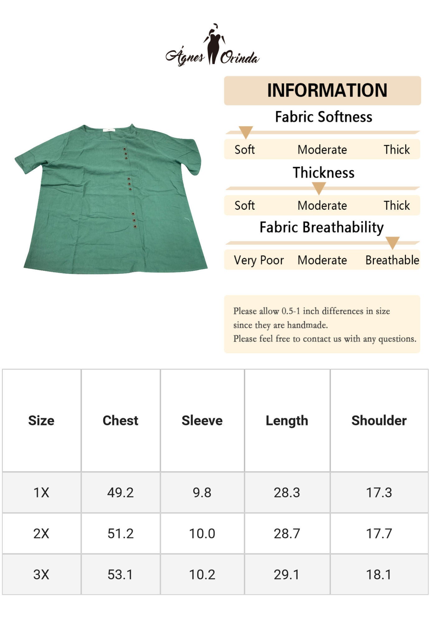 Short Sleeve Round Neck Cotton Linen T-Shirt Top, Army Green / Olive Green, alternate image number 4