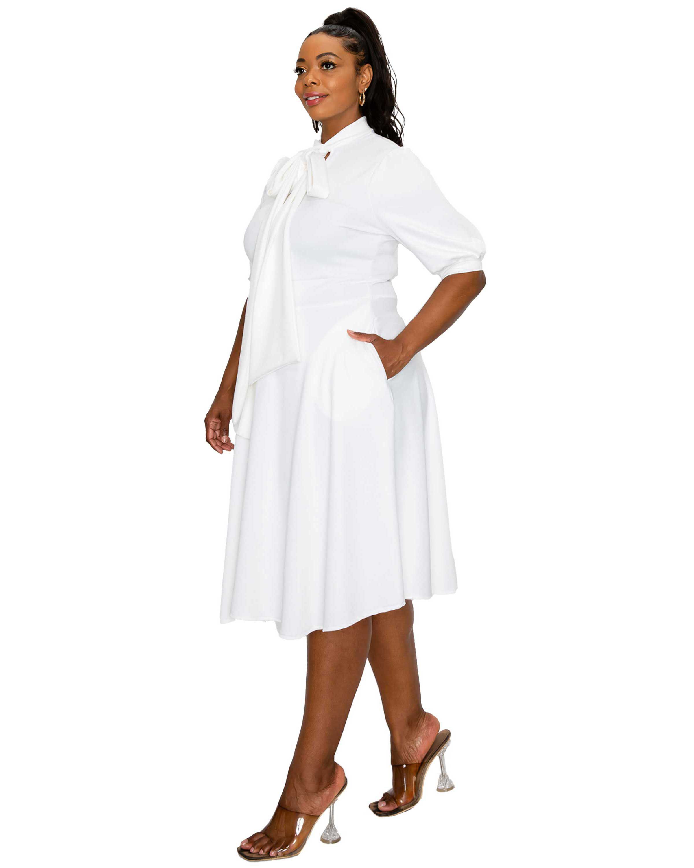 Carina Donna Flare Dress w/ Pockets, White / White, alternate image number 2