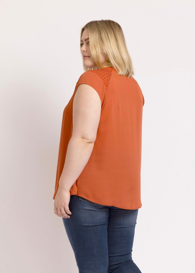Adalee Cap Sleeve Top with Lace, CANYON / Pink, alternate image number null