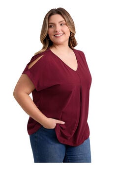 Front Pleated V Neck Slit Sleeve Blouses Cold Shoulder Casual Summer Tee Top