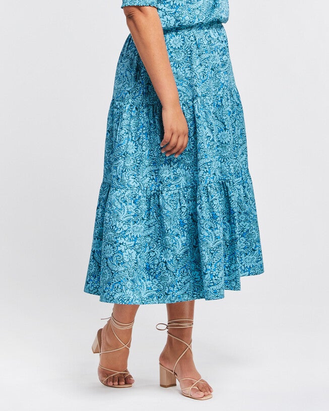 Sorrento Tier Skirt, Print / Teal, alternate image number 1