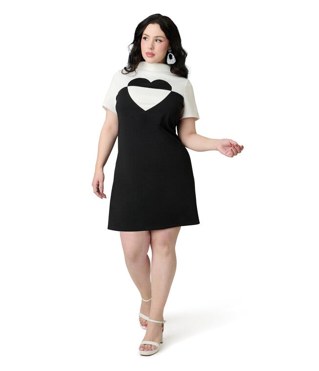 Smak Parlour Plus Size Black & White Color Block Heart Shift Dress, Black / Black, hi-res image number 0