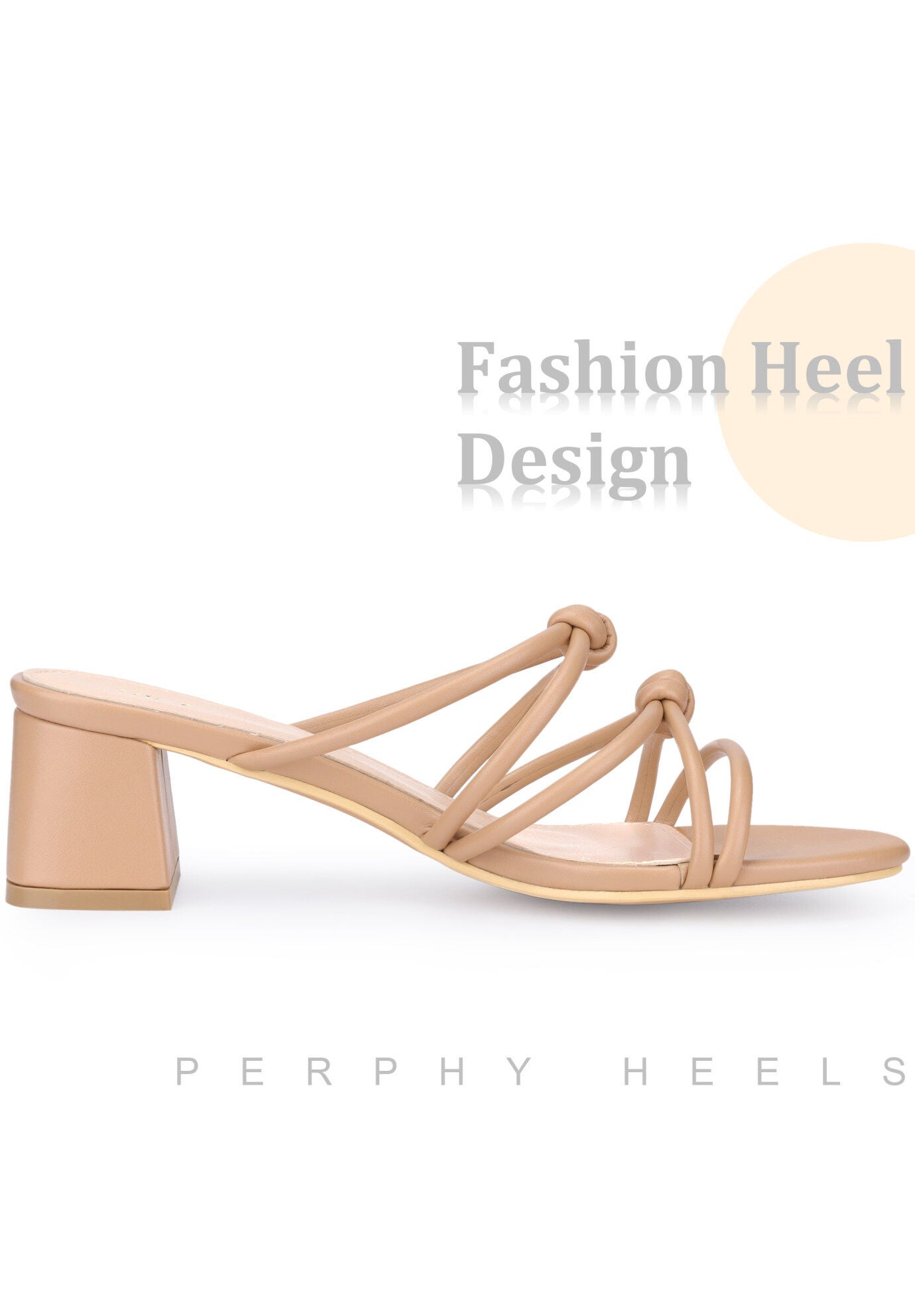 Strappy Knotted Block Heel Slide Sandals, Nude / Beige, alternate image number 3
