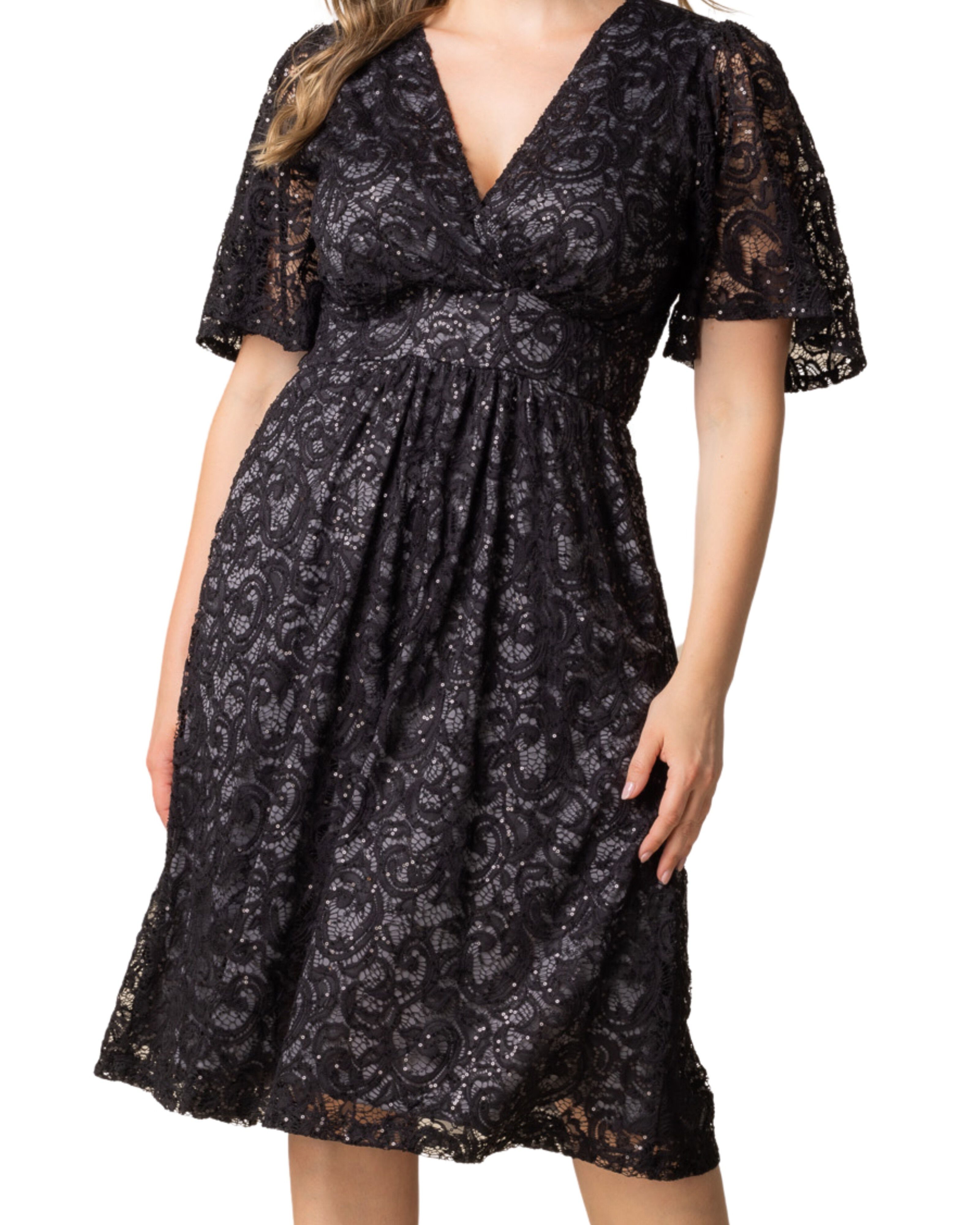 Starry Sequined Lace Cocktail Dress, STORM GREY / Black, alternate image number 2