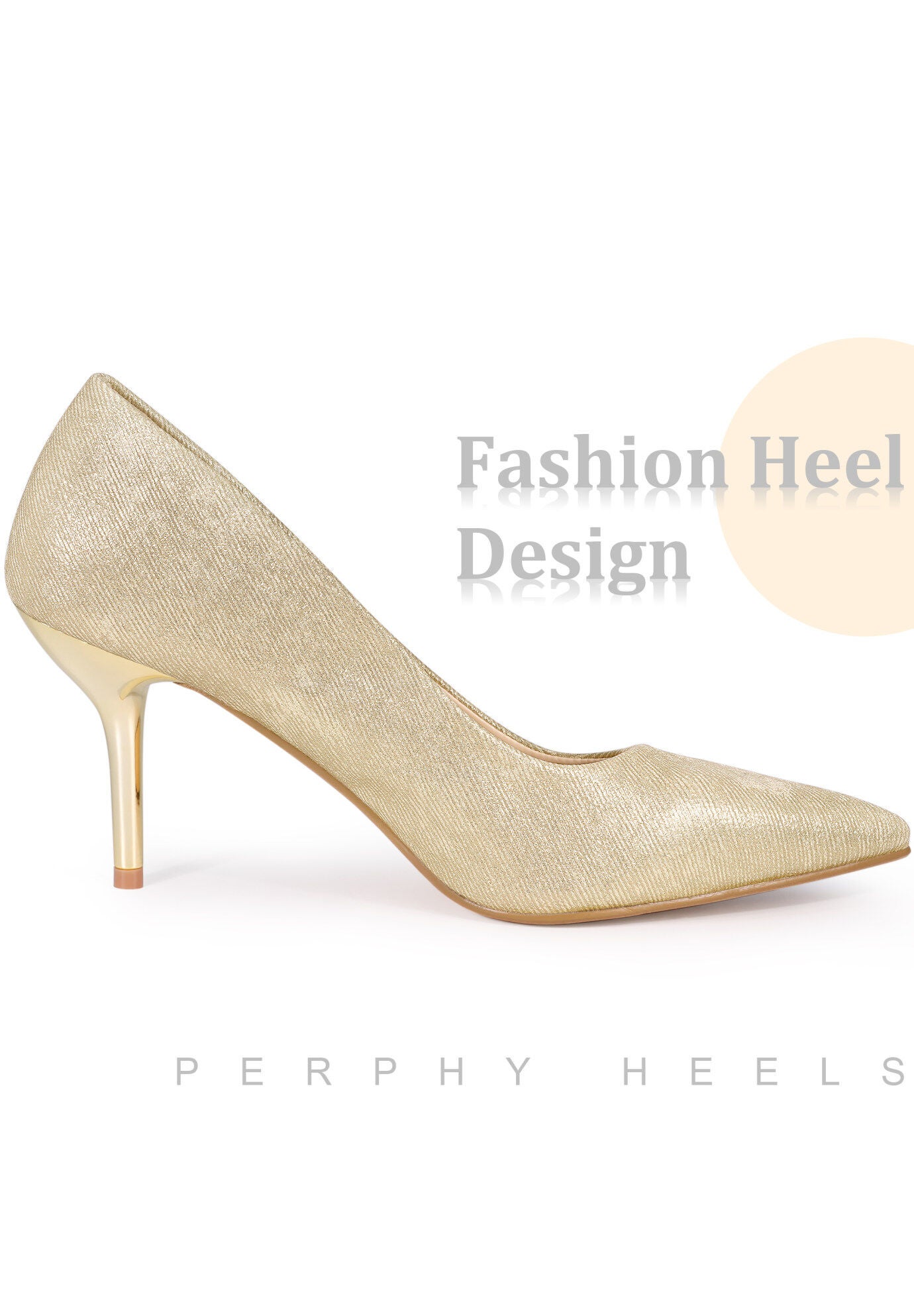 Pointed Toe Stiletto Slip on Pumps Wedding Dress Shoes, Gold / Gold, alternate image number 3