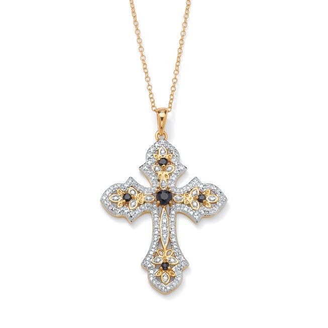 .46 TCW Genuine Sapphire Diamond Accent 18k Gold-plated Silver Cross Necklace, White / White, hi-res image number 0