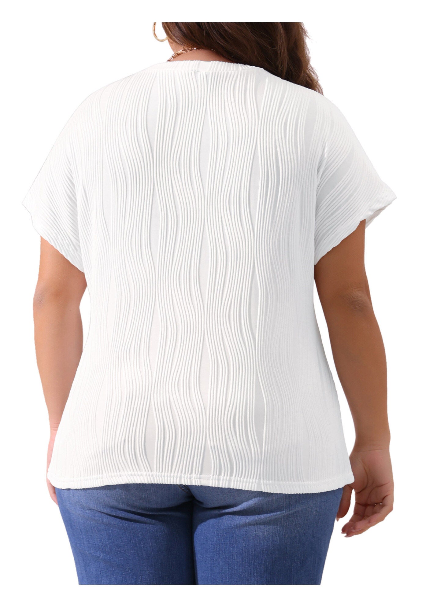 Short Sleeve Textured Top Crewneck T-Shirt, White / White, alternate image number 3