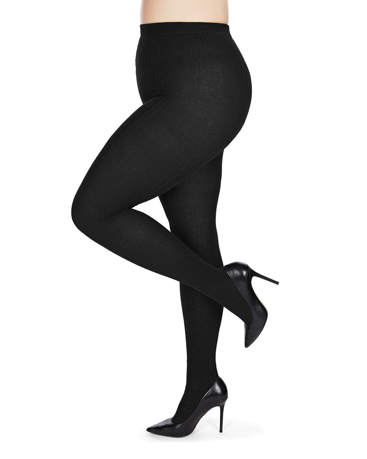 Boston Ribbed Cotton Blend Sweater Tights, Black / Black, hi-res image number 0