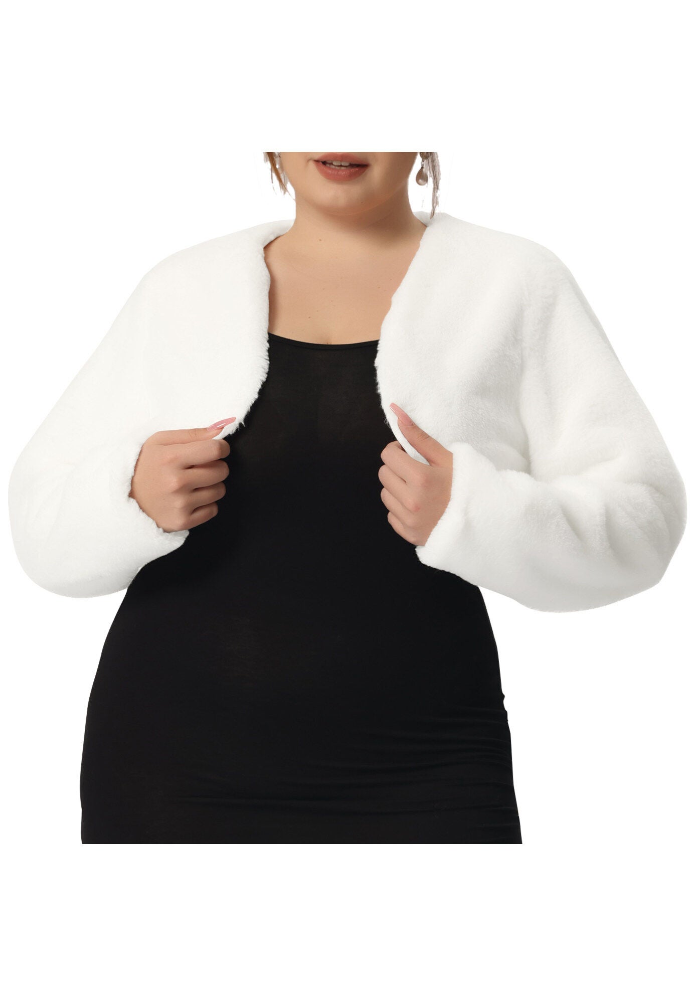 OPEN FRONT FAUX FUR BOLERO CROP JACKET, White / White, alternate image number 2