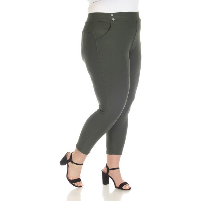 White Mark Super Soft Elastic Waistband Scuba Pants, Olive / Olive Green, alternate image number null