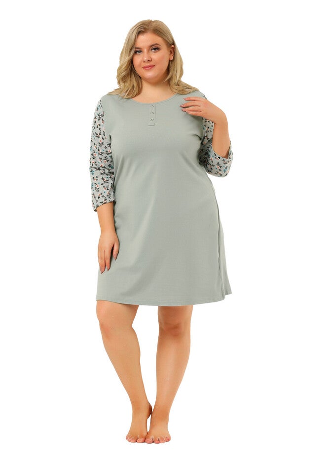 Floral 3/4 Sleeve Sleepwear Nightgown, Grey / Light Grey, alternate image number null